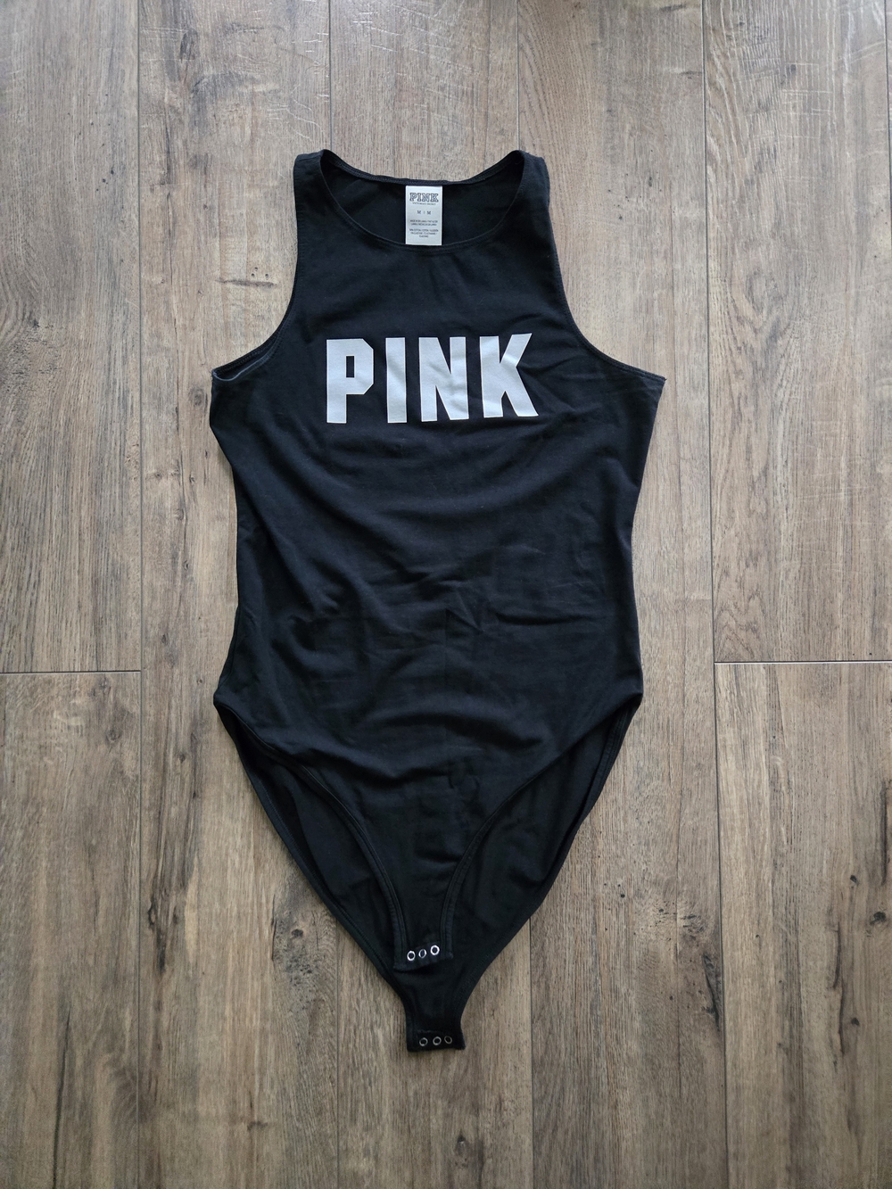 PINK Victoria's Secret Black Logo One-Piece Bodysuit Size M
